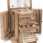 Rustic Wooden 4-Layer Jewelry Box with Mirror for Women