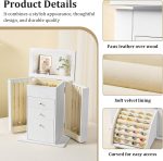 Emfogo Synthetic Leather Jewelry Box Organizer, Large Jewelry Boxes Storage with Mirror Velvet Interior, 4 Tier Jewlery Organizers for Women Girls Dedicated Slots for Ring Necklace (White) - Image 3