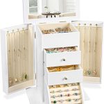 Emfogo Synthetic Leather Jewelry Box Organizer, Large Jewelry Boxes Storage with Mirror Velvet Interior, 4 Tier Jewlery Organizers for Women Girls Dedicated Slots for Ring Necklace (White)