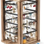 Emfogo Rustic Wooden 360 Degree Rotating Earring Organizer Stand, 4-Tier Jewelry Display Holder for Stud Earrings, Hoop Earrings and Necklaces, Perfect Gift for Women