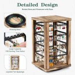 Emfogo Rustic Wooden 360 Degree Rotating Earring Organizer Stand, 4-Tier Jewelry Display Holder for Stud Earrings, Hoop Earrings and Necklaces, Perfect Gift for Women - Image 5
