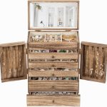 Emfogo Wooden Jewelry Box for Women, 6-Tier Large Jewelry Organizer Boxes with Mirror Rustic Solid Wood jewlery Storage Display for Rings Earrings Necklaces Bracelets watches(Carbonized Black)