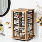 Emfogo Rustic Wooden 360 Degree Rotating Earring Organizer Stand, 4-Tier Jewelry Display Holder for Stud Earrings, Hoop Earrings and Necklaces, Perfect Gift for Women - Image 3