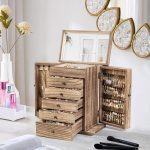 Emfogo Wooden Jewelry Box for Women, 6-Tier Large Jewelry Organizer Boxes with Mirror Rustic Solid Wood jewlery Storage Display for Rings Earrings Necklaces Bracelets watches(Carbonized Brown) - Image 3