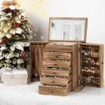 Emfogo Wooden Jewelry Box for Women, 6-Tier Large Jewelry Organizer Boxes with Mirror Rustic Solid Wood jewlery Storage Display for Rings Earrings Necklaces Bracelets watches(Carbonized Brown) - Image 2